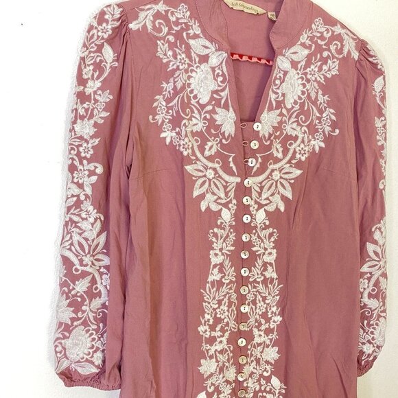 Soft Surroundings Womens Size Petite Xsmall Briony Pink Floral Embroidered Dress - Picture 5 of 5